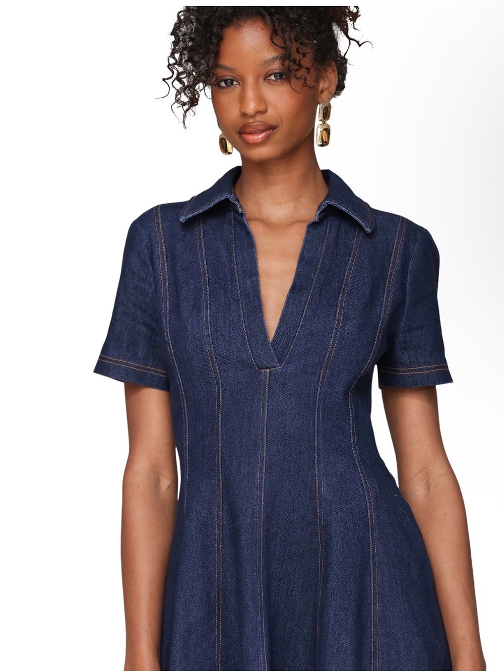NWT Avec Les Filles Women’s Denim Collared Fit and Flare Mini Dress - Picture 3 of 16